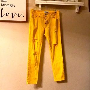 Distressed Yellow Stretch Jeans